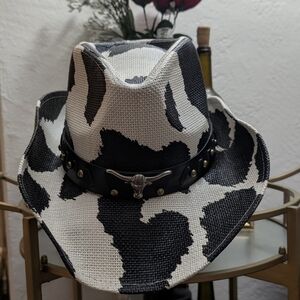 Cow Print Cowboy Hat with Bull Headband